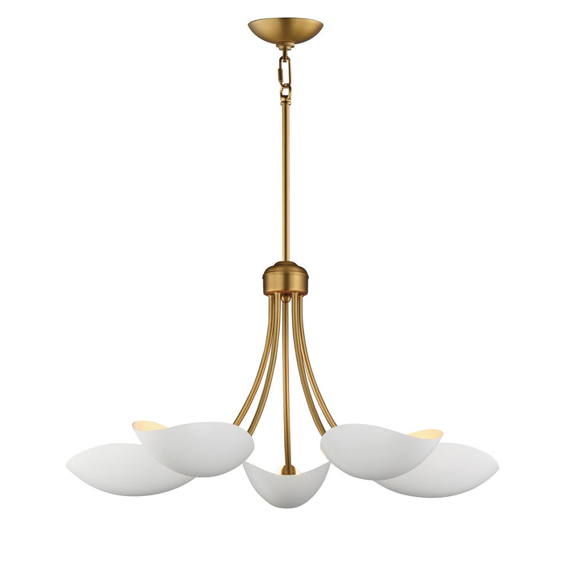 Maxim 10825WTNAB Five Light Chandelier, White/Natural Aged Brass