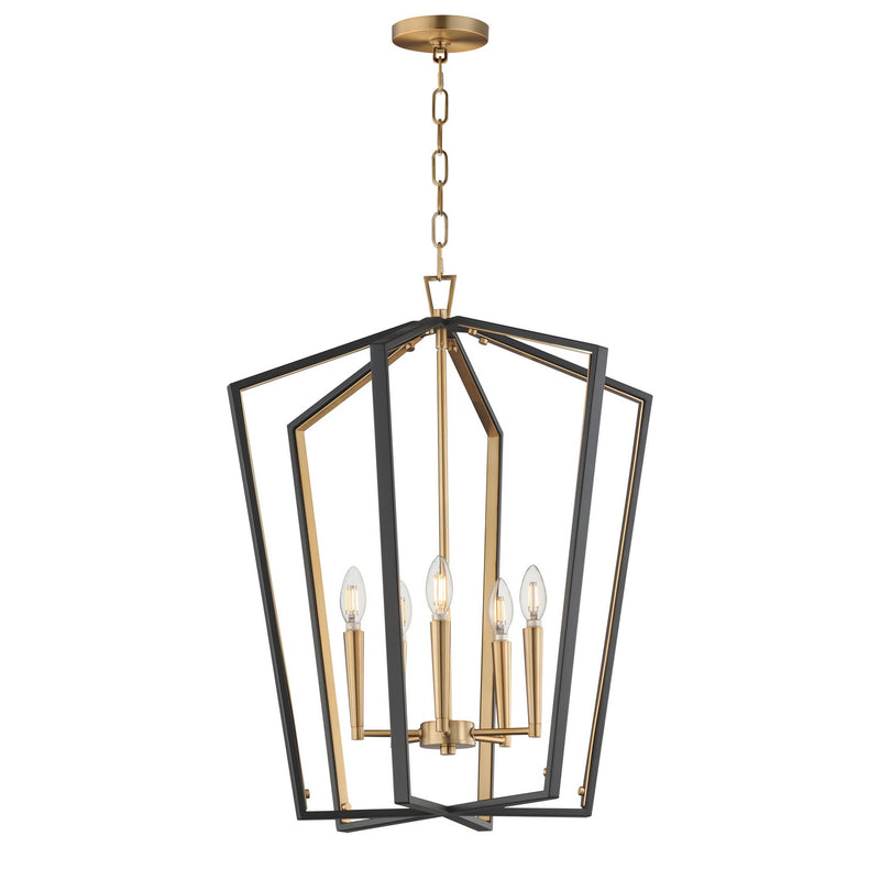 Maxim 28615BKNAB Five Light Pendant, Black / Natural Aged Brass