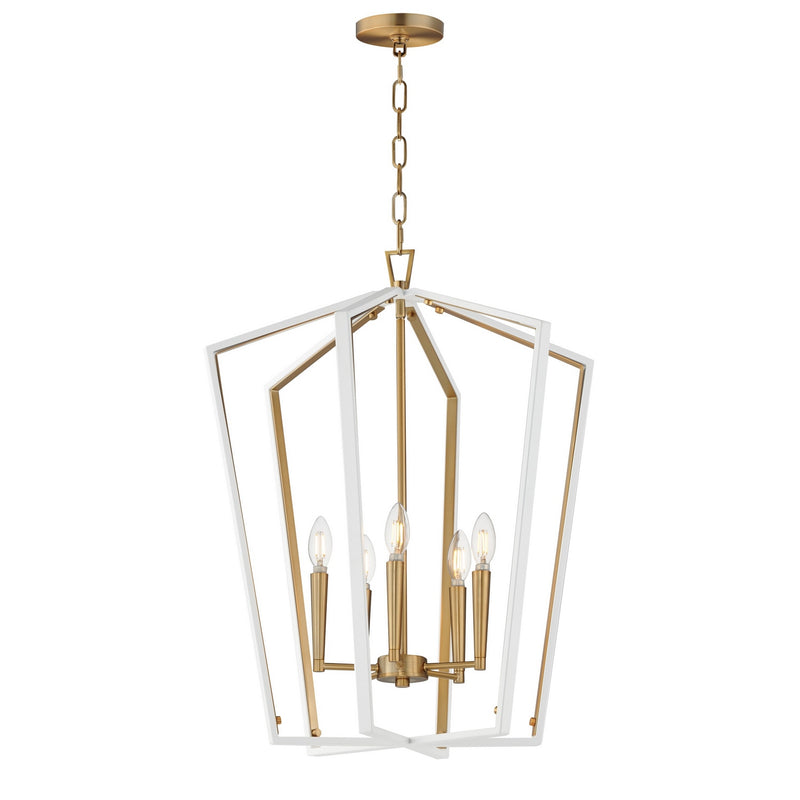 Maxim 28615WTNAB Five Light Pendant, White/Natural Aged Brass