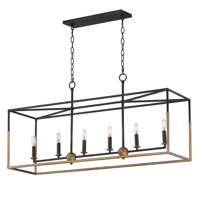 Maxim 28626BKWBR Six Light Linear Pendant, Black/Weathered Brass