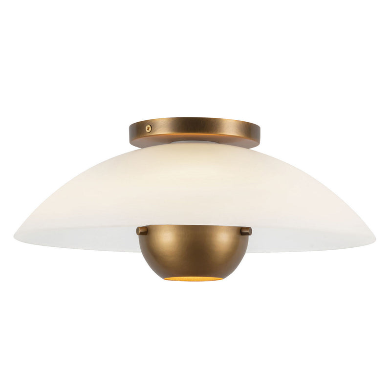 Kuzco Lighting SF11914-OP/VB One Light Semi-Flush Mount, Opal Glass/Vintage Brass