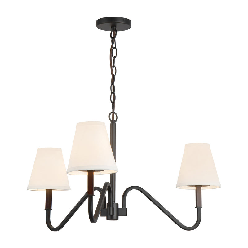 Alora CH445330MBWL Three Light Chandelier, Matte Black/White Linen