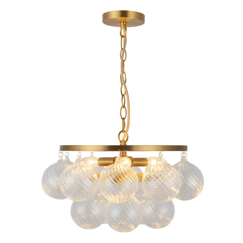 Alora CH654318BGRC Three Light Chandelier, Brushed Gold/Clear Ribbed Glass