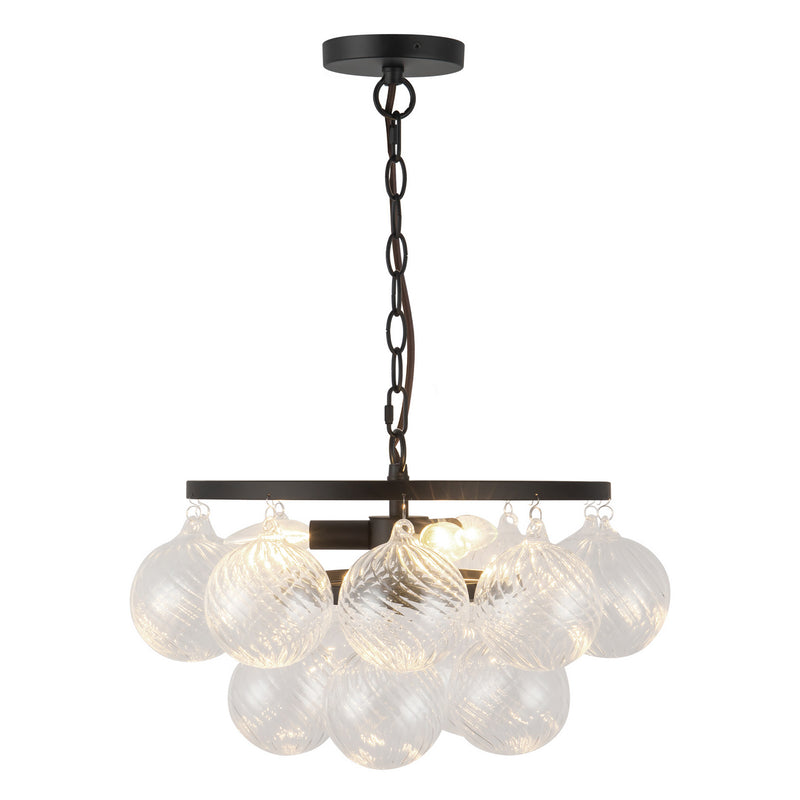 Alora CH654318MBRC Three Light Chandelier, Matte Black/Clear Ribbed Glass