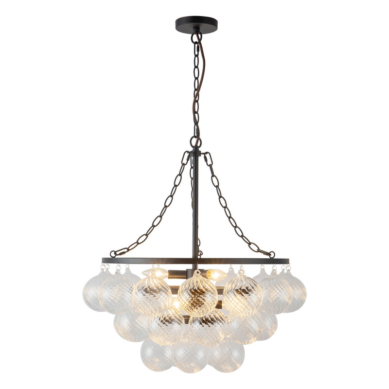Alora CH654624MBRC Six Light Chandelier, Matte Black/Clear Ribbed Glass
