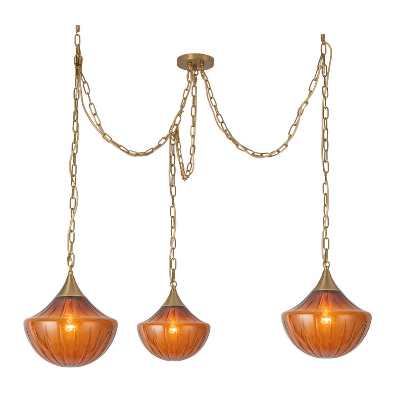 Alora MP651312BGAM Three Light Pendant, Brushed Gold/Amber