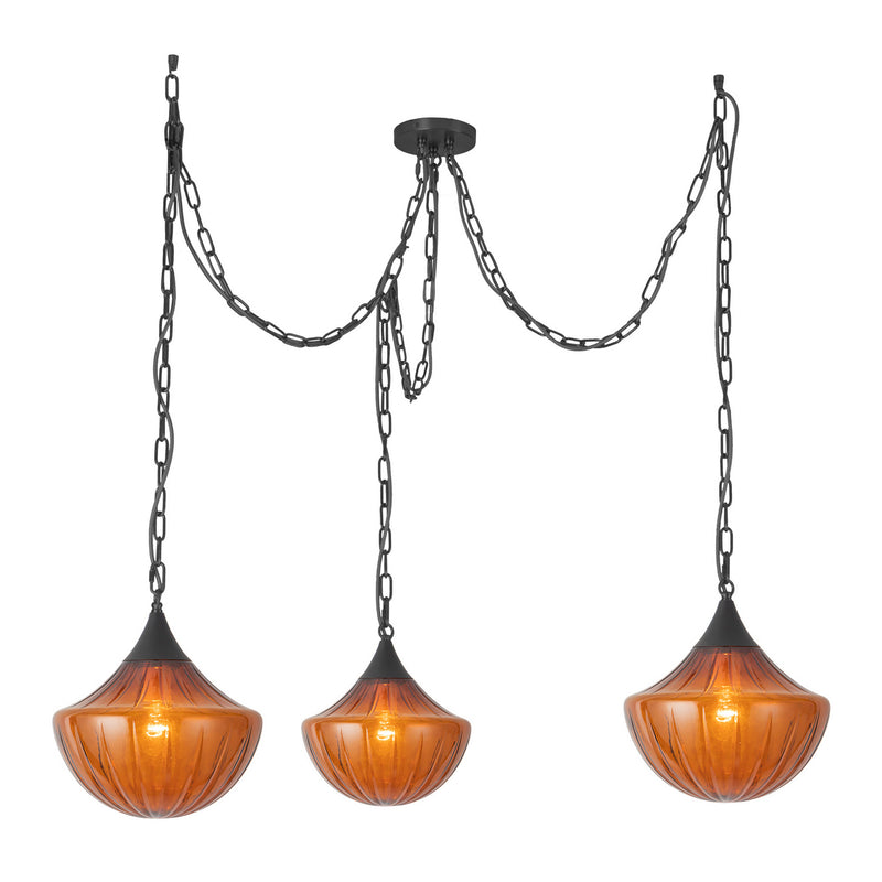Alora MP651312MBAM Three Light Pendant, Matte Black/Amber