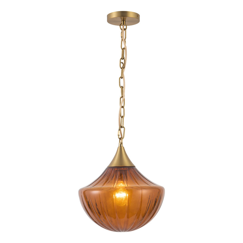 Alora PD651012BGAM One Light Pendant, Brushed Gold/Amber