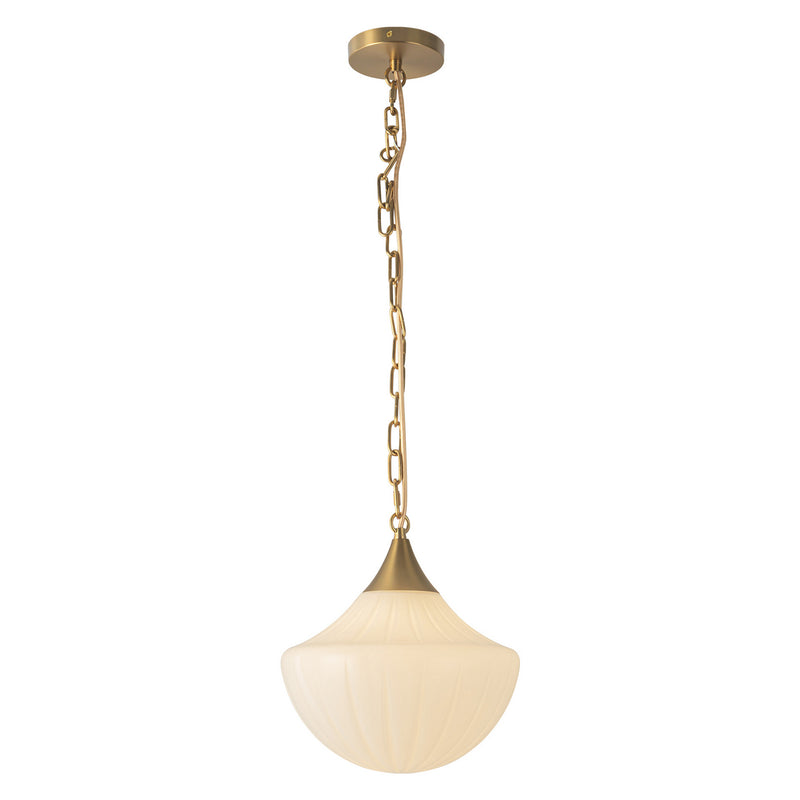 Alora PD651012BGGR One Light Pendant, Brushed Gold/Glossy Ribbed Opal Glass