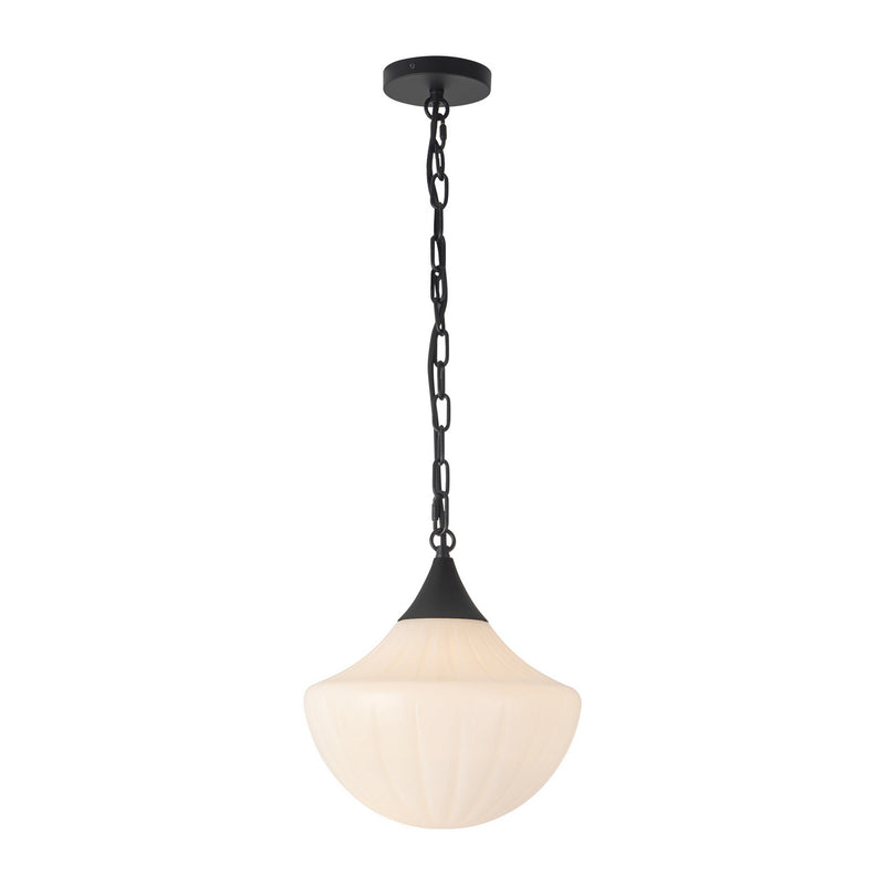 Alora PD651012MBGR One Light Pendant, Matte Black/Glossy Ribbed Opal Glass