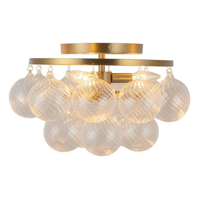 Alora SF654318BGRC Three Light Semi-Flush Mount, Brushed Gold/Clear Ribbed Glass