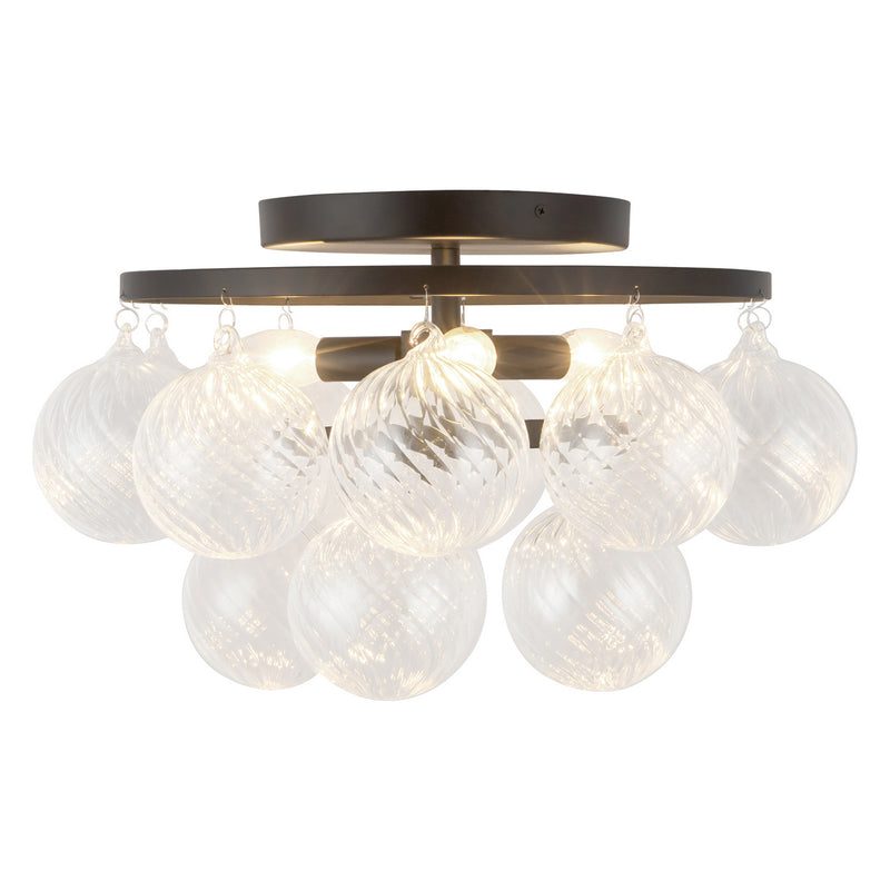 Alora SF654318MBRC Three Light Semi-Flush Mount, Matte Black/Clear Ribbed Glass