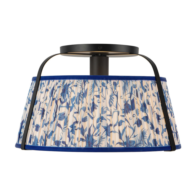 Alora SF675213MBBL One Light Semi-Flush Mount, Matte Black/Blue Linen