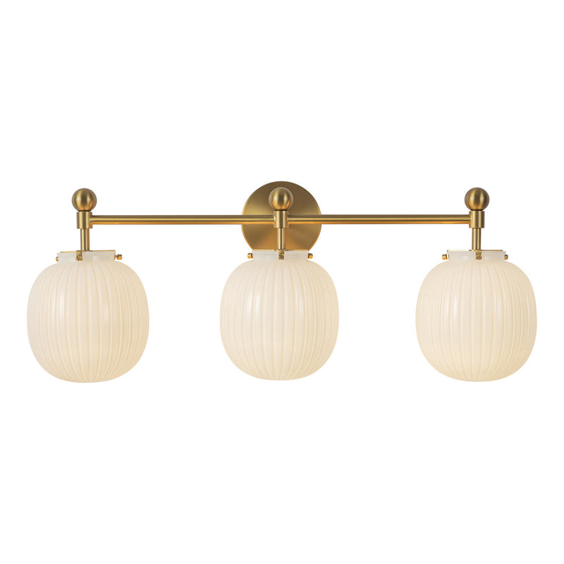 Alora VL579328BGGR Three Light Bathroom Vanity, Brushed Gold/Glossy Ribbed Opal Glass