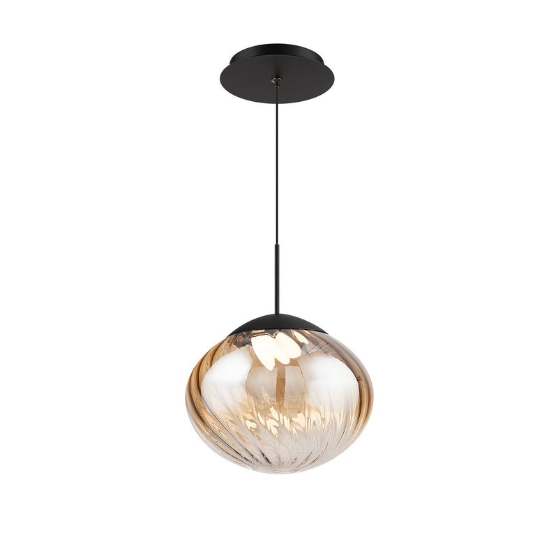 W.A.C. Lighting PD407609-BKAM LED Pendant, Black/Amber Glass