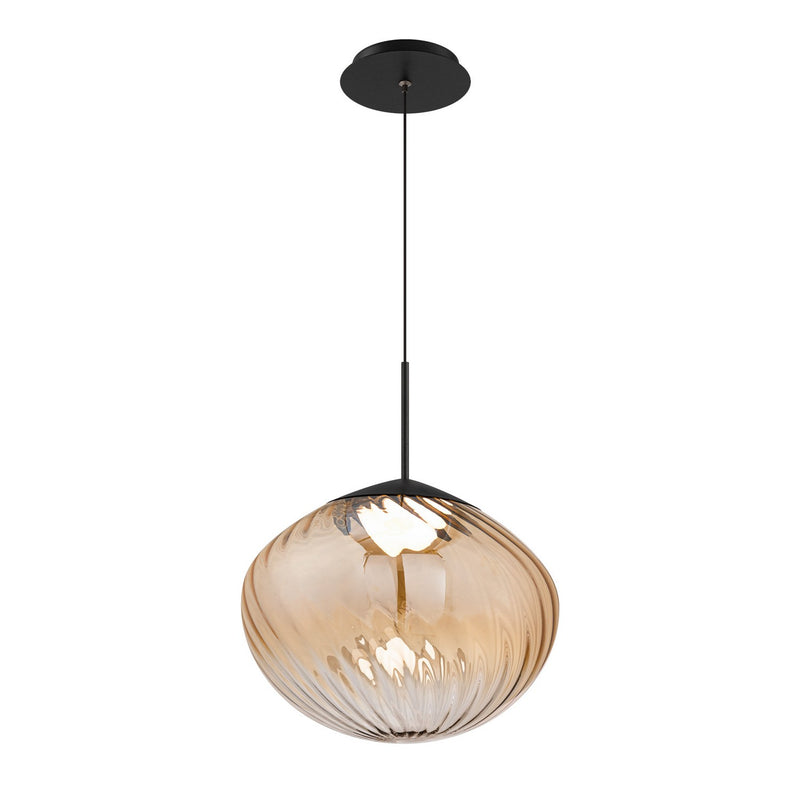 W.A.C. Lighting PD407614-BKAM LED Pendant, Black/Amber Glass