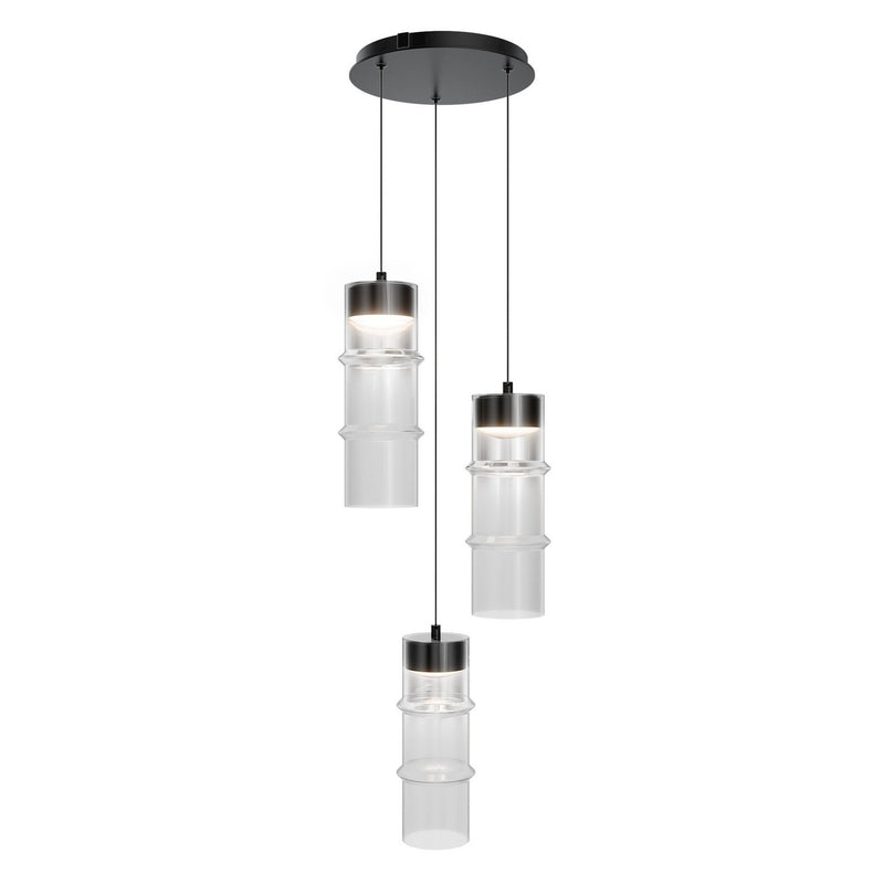 W.A.C. Lighting PD413603R-TWA-BKWT LED Chandelier, Black/White Glass