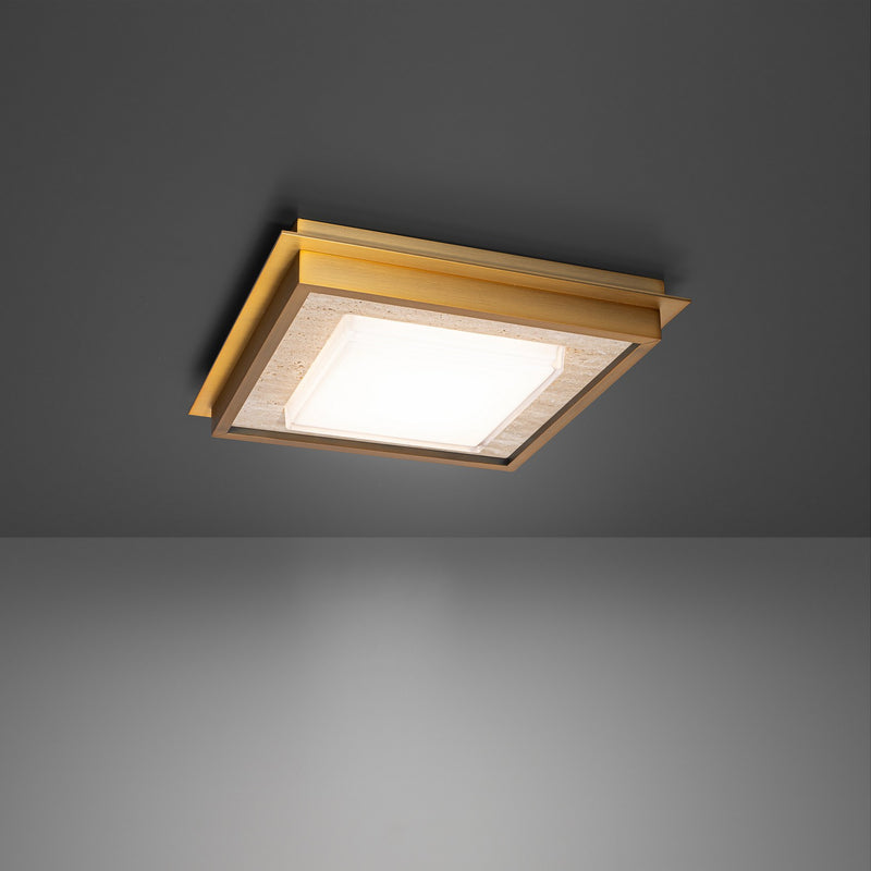 Modern Forms FM212614-WV/AB LED Flush Mount, Beige Travertine/Aged Brass