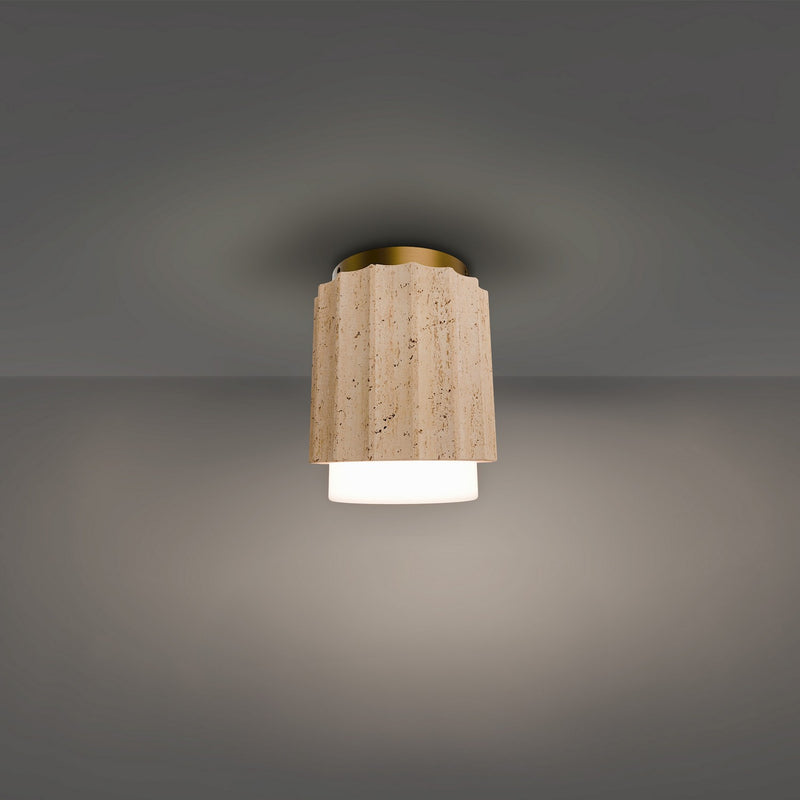 Modern Forms FM222607-WV/AB LED Flush Mount, Beige Travertine/Aged Brass