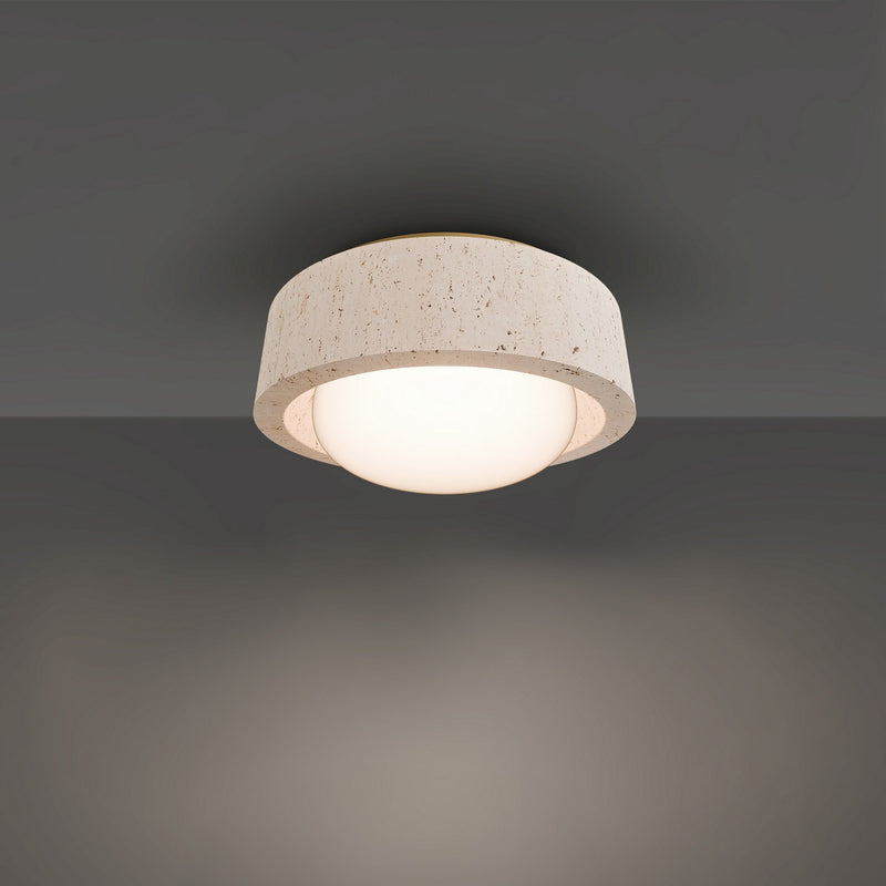 Modern Forms FM224613-WV/AB LED Flush Mount, Beige Travertine/Aged Brass