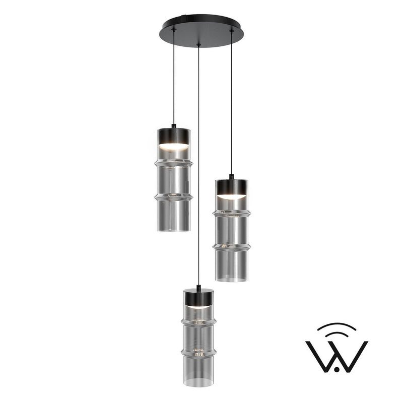 W.A.C. Lighting PD413603R-TWA-BKSM LED Chandelier, Black/Smoke Glass