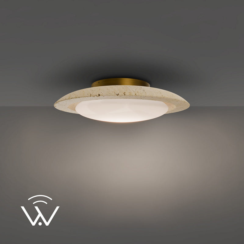 Modern Forms FM264620-TWA-WV/AB LED Flush Mount, Beige Travertine/Aged Brass