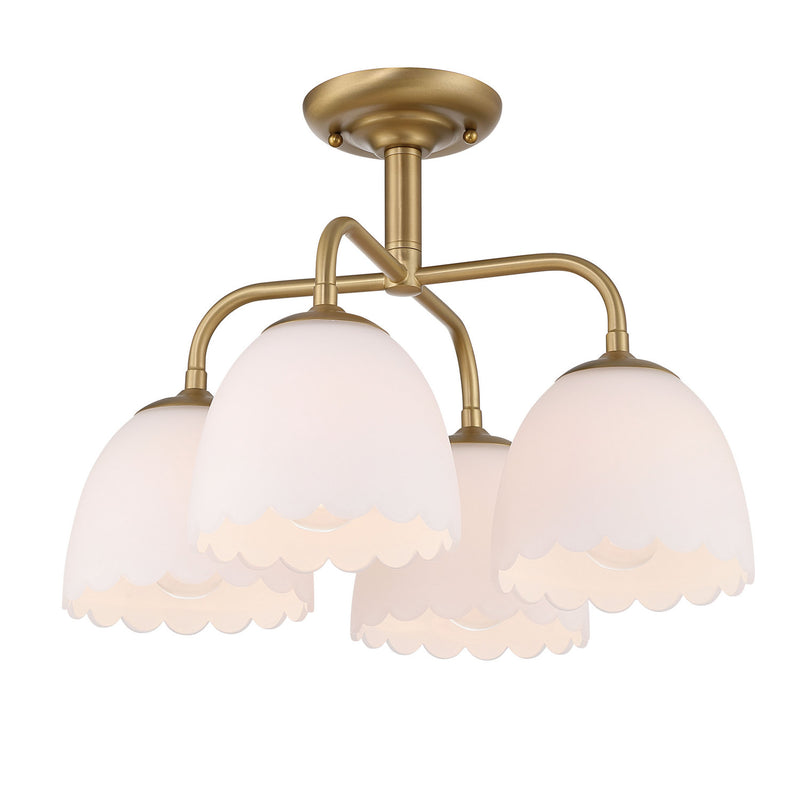 Golden 6954-4SF BCB-OP Four Light Semi-Flush Mount, Brushed Champagne Brass