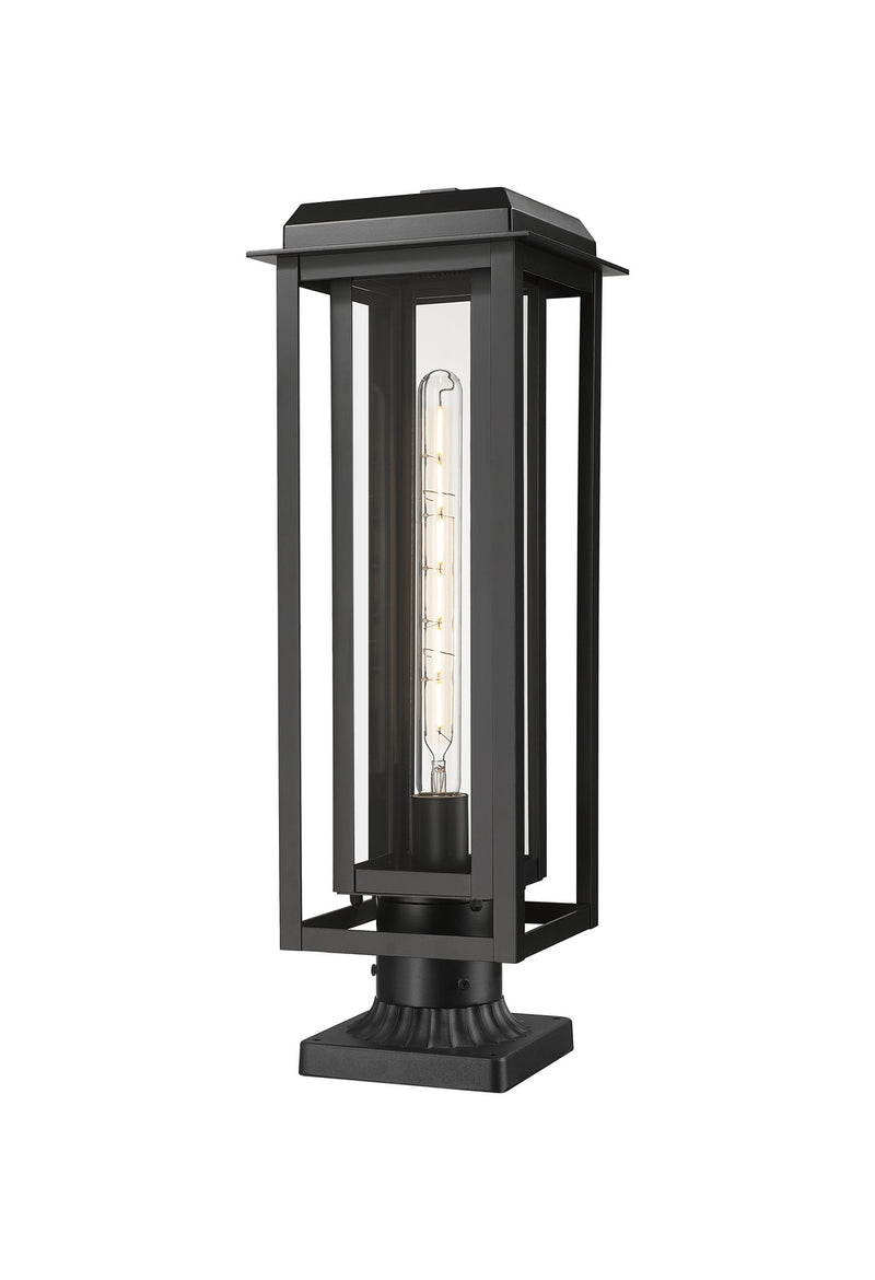 Innovations 9951-1PLT-BK-20-CG-BK-CL One Light Outdoor Post Lantern, Matte Black
