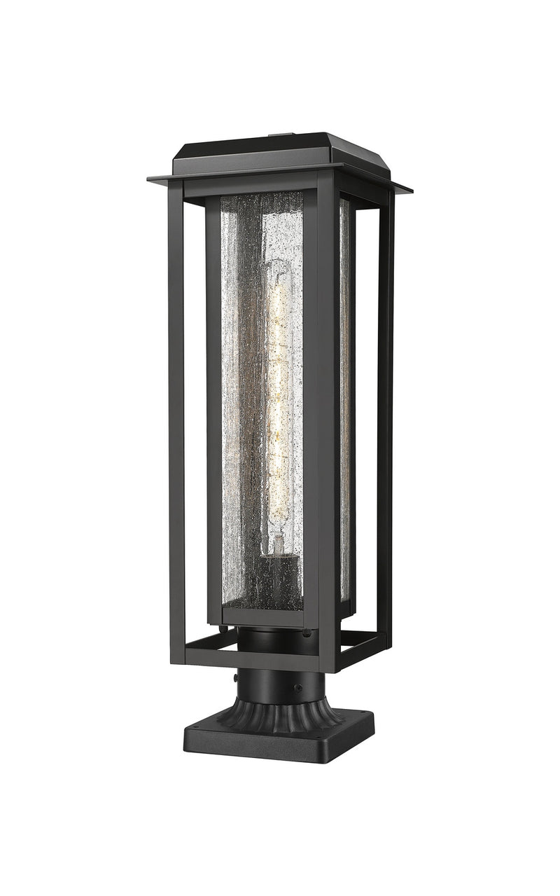 Innovations 9951-1PLT-BK-20-CG-BK-SDY One Light Outdoor Post Lantern, Matte Black
