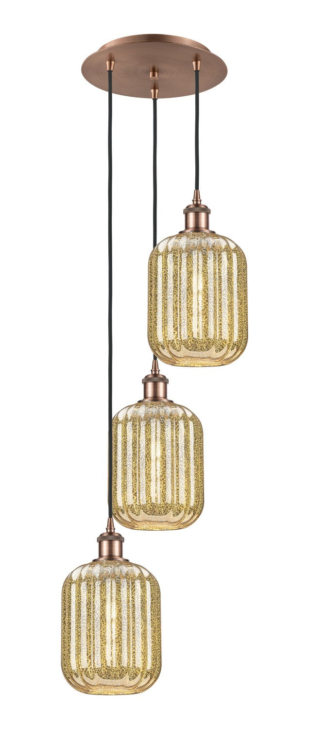 Innovations 113B-3P-AC-G460-7ME Three Light Pendant, Antique Copper