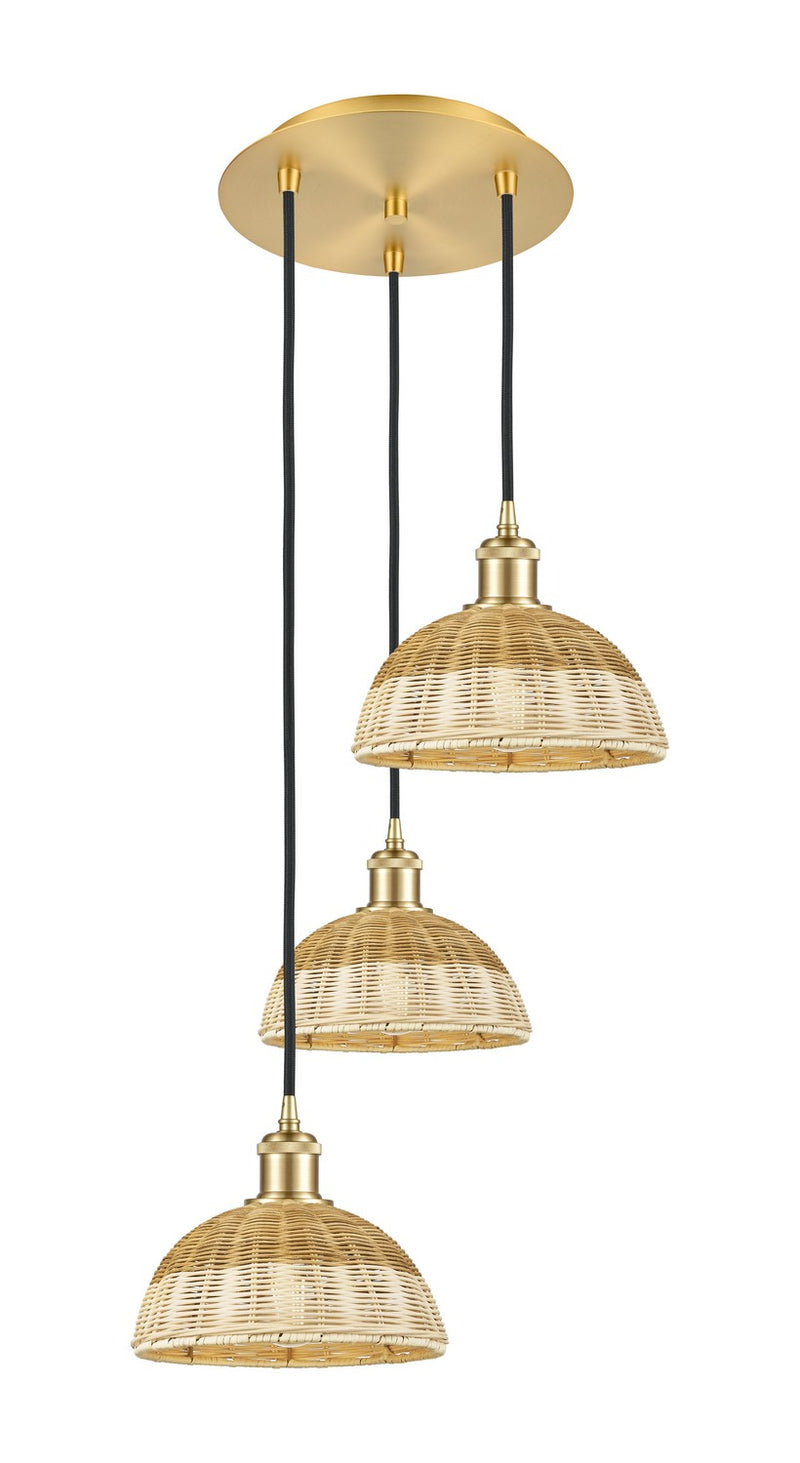 Innovations 113B-3P-SG-NBD2-9-NAT Three Light Pendant, Satin Gold