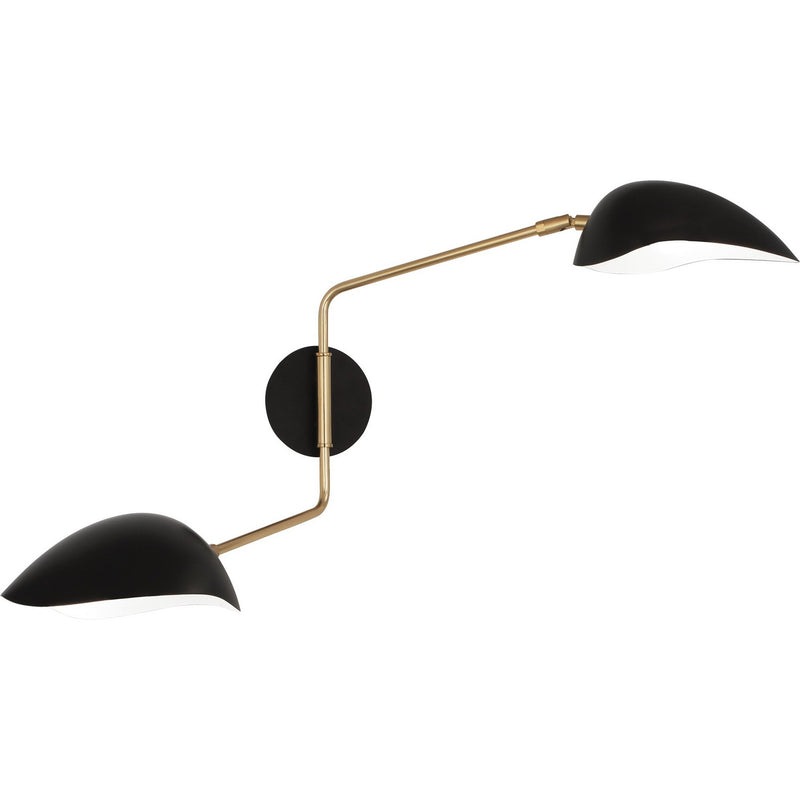 Robert Abbey 1528 Two Light Wall Sconce, Modern Brass w/Matte Black