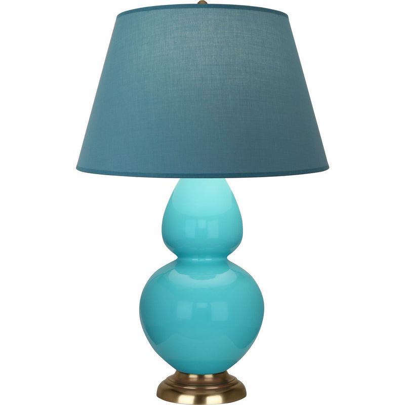 Robert Abbey 1740B One Light Table Lamp, Egg Blue Glazed Ceramic w/Antique Natural Brass