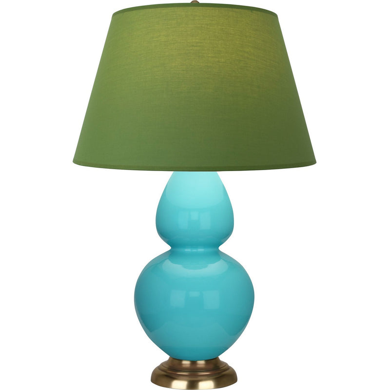 Robert Abbey 1740G One Light Table Lamp, Egg Blue Glazed Ceramic w/Antique Natural Brass