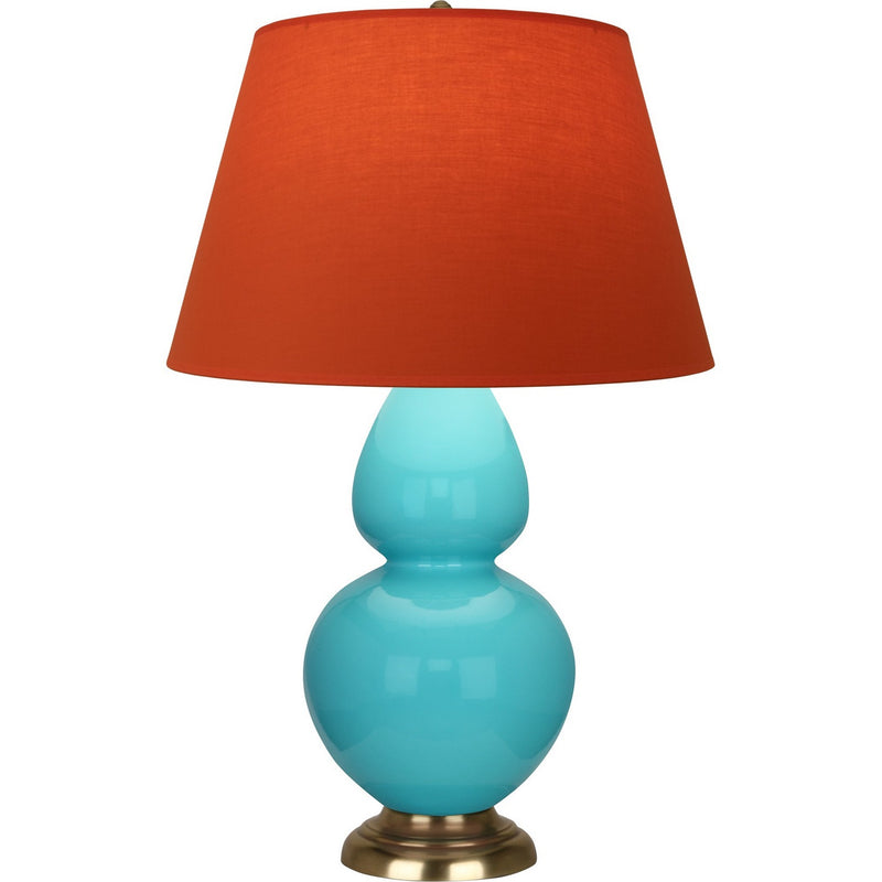 Robert Abbey 1740T One Light Table Lamp, Egg Blue Glazed Ceramic w/Antique Natural Brass