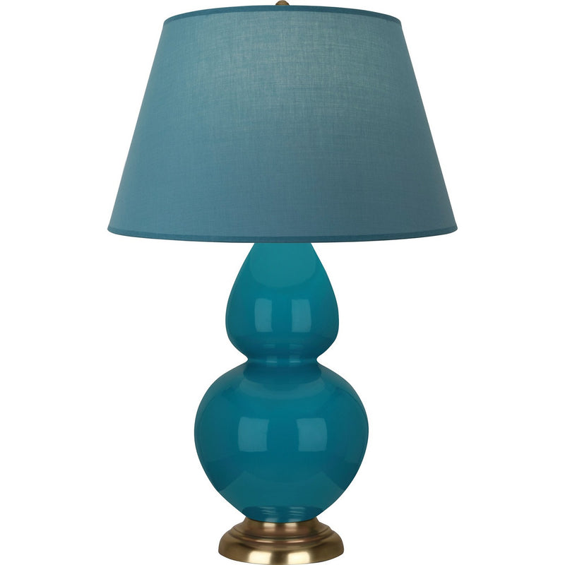 Robert Abbey 1751B One Light Table Lamp, Peacock Glazed Ceramic w/Antique Natural Brass