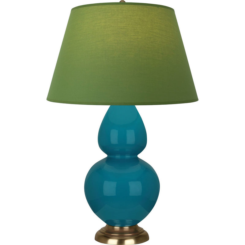 Robert Abbey 1751G One Light Table Lamp, Peacock Glazed Ceramic w/Antique Natural Brass