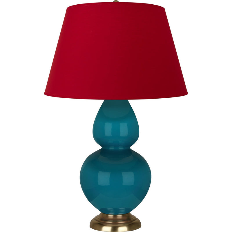 Robert Abbey 1751R One Light Table Lamp, Peacock Glazed Ceramic w/Antique Natural Brass