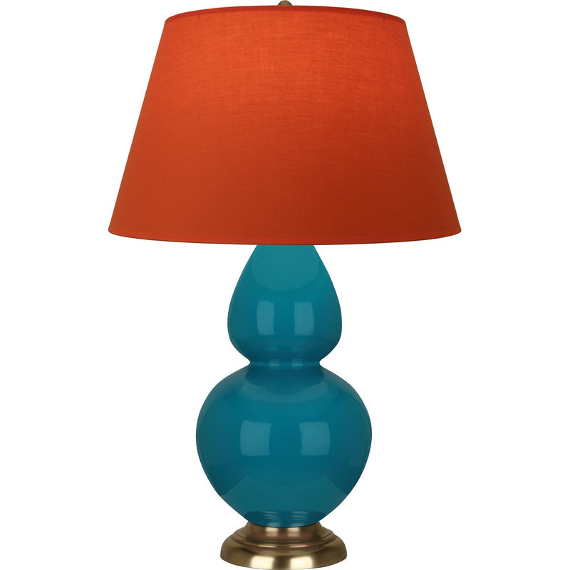 Robert Abbey 1751T One Light Table Lamp, Peacock Glazed Ceramic w/Antique Natural Brass