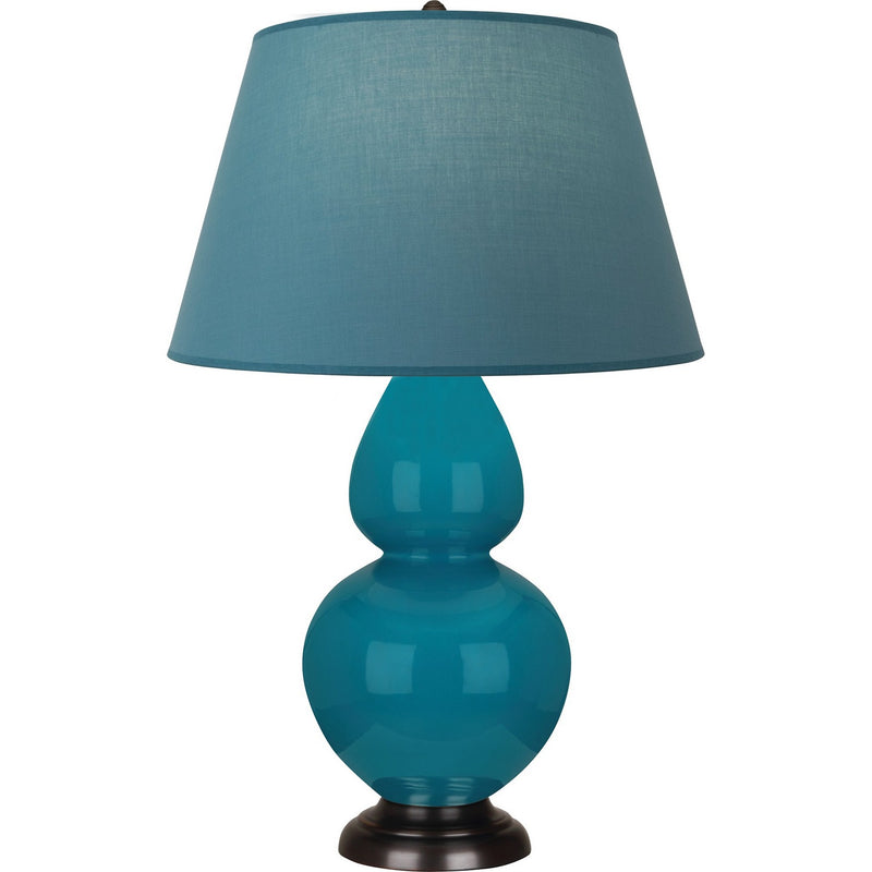 Robert Abbey 1752B One Light Table Lamp, Peacock Glazed Ceramic w/Deep Patina Bronze