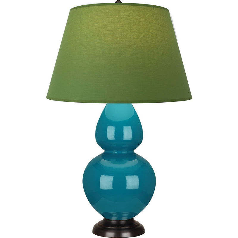 Robert Abbey 1752G One Light Table Lamp, Peacock Glazed Ceramic w/Deep Patina Bronze