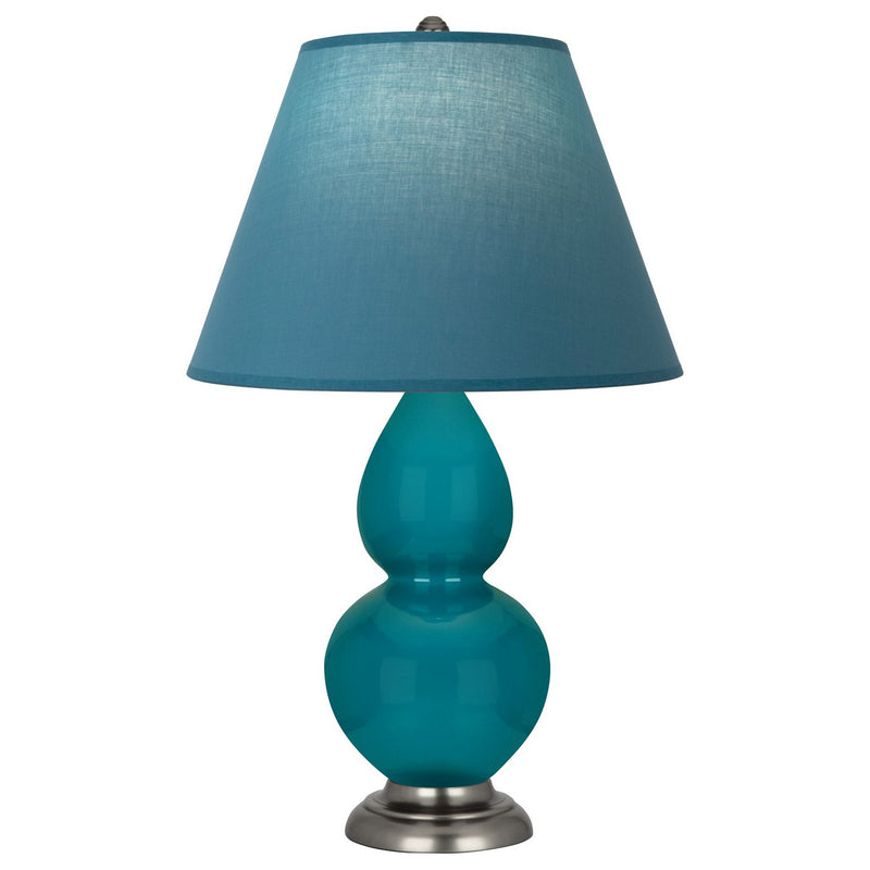 Robert Abbey 1773B One Light Table Lamp, Peacock Glazed Ceramic w/Antique Silver