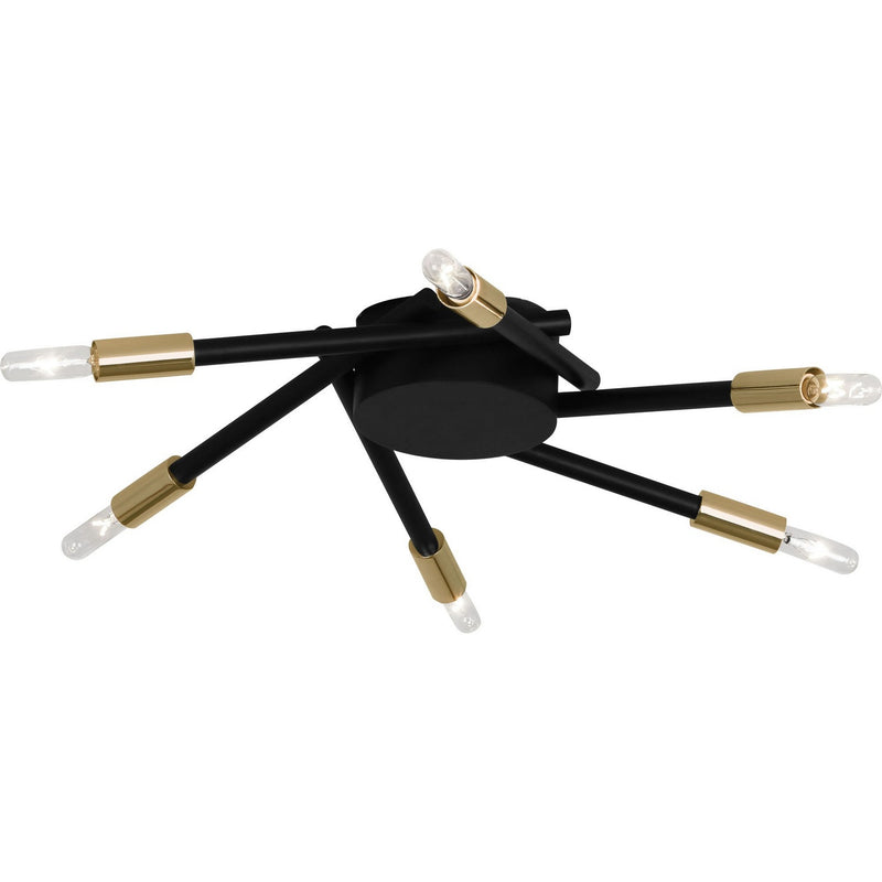 Robert Abbey 221 Six Light Flushmount, Modern Brass w/Matte Black