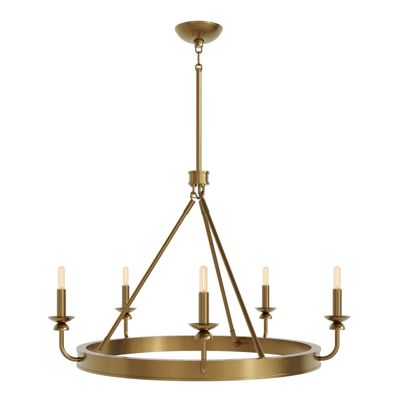 Robert Abbey 271 Five Light Chandelier, Lacquered Burnished Brass