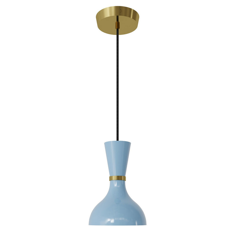 Robert Abbey BB01BB One Light Pendant, Modern Brass w/Baby Blue Painted