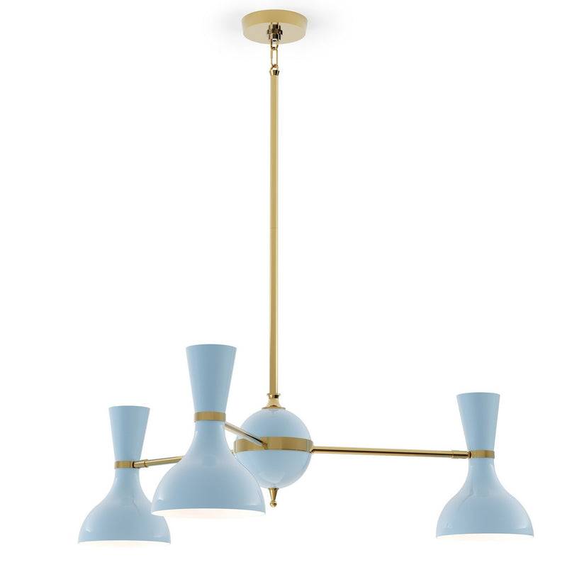 Robert Abbey BB03BB Three Light Chandelier, Modern Brass w/Baby Blue Painted