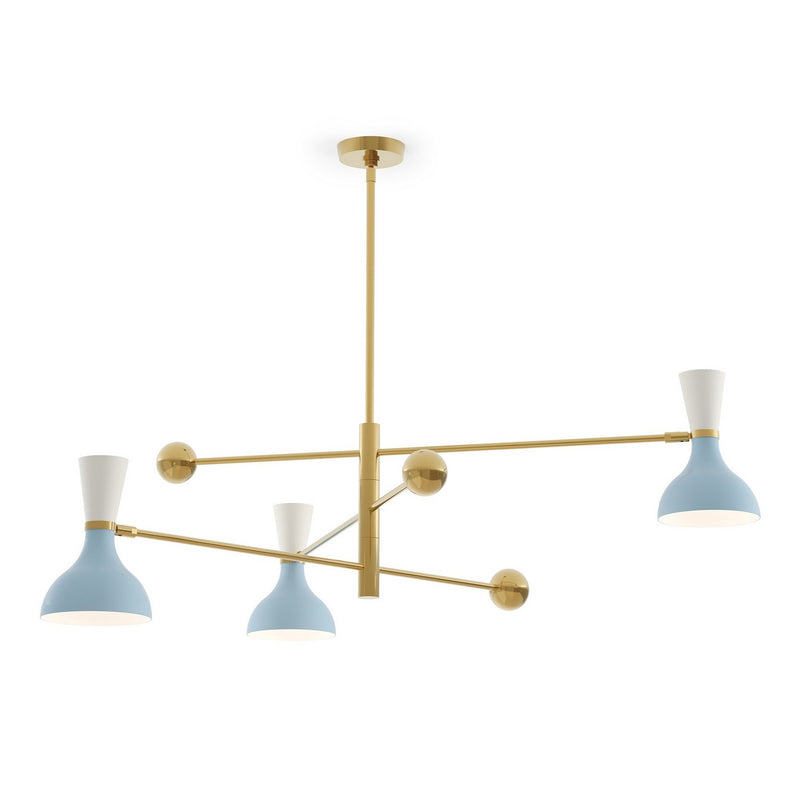 Robert Abbey BB10LY Three Light Pendant, Modern Brass w/Baby Blue, Lily Painted
