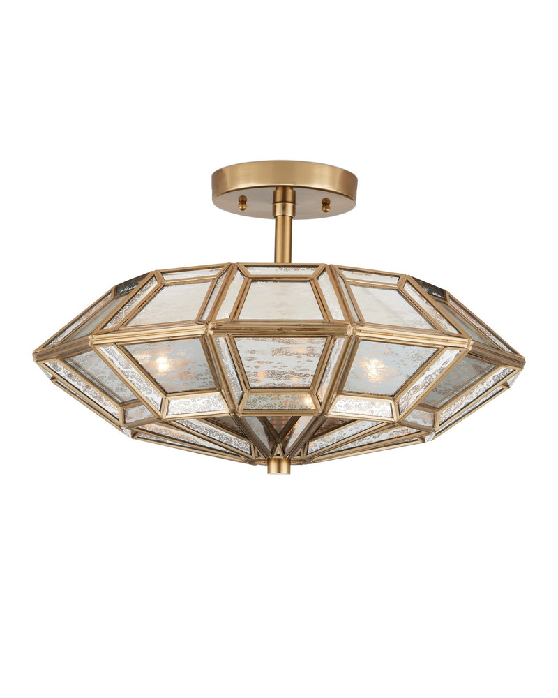 Currey and Company 9000-1362 Three Light Semi-Flush Mount, Antique Brass/Antique Silver