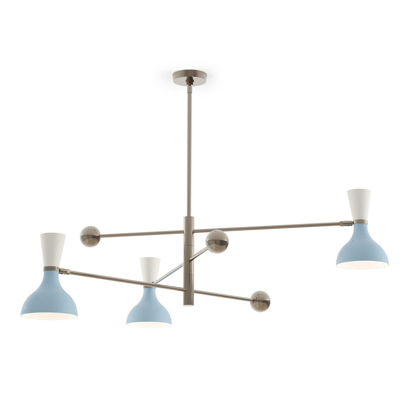 Robert Abbey BB11LY Three Light Pendant, Polished Nickel w/Baby Blue, Lily Painted