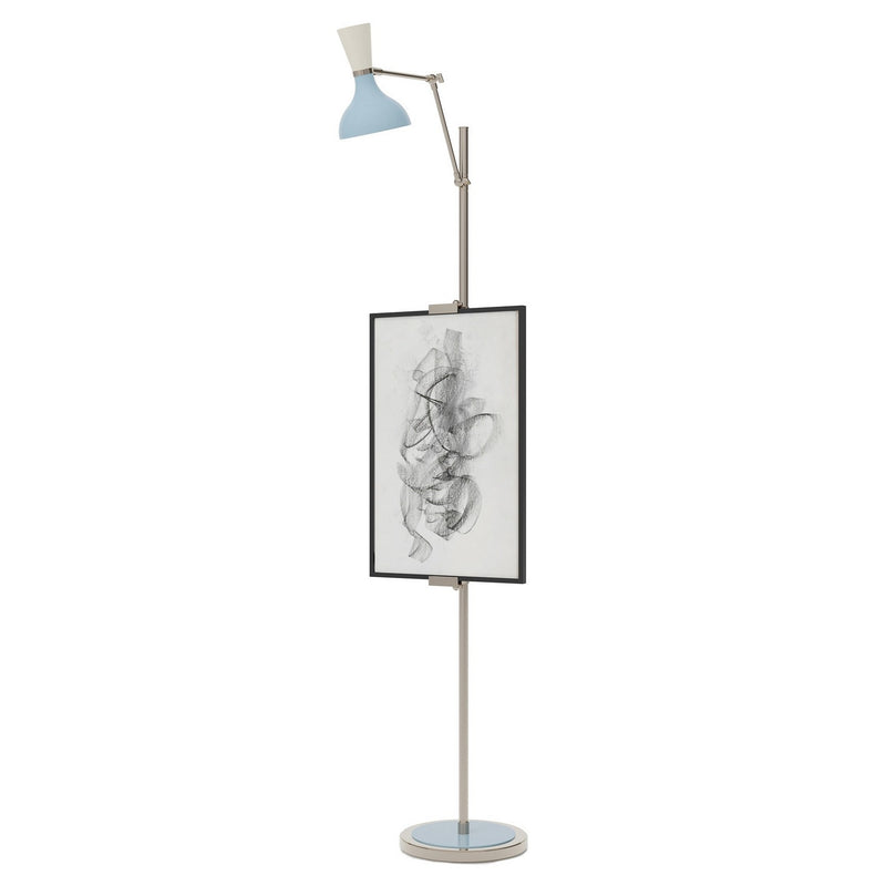 Robert Abbey BB17LY One Light Floor Easel, Polished Nickel w/Baby Blue, Lily Painted